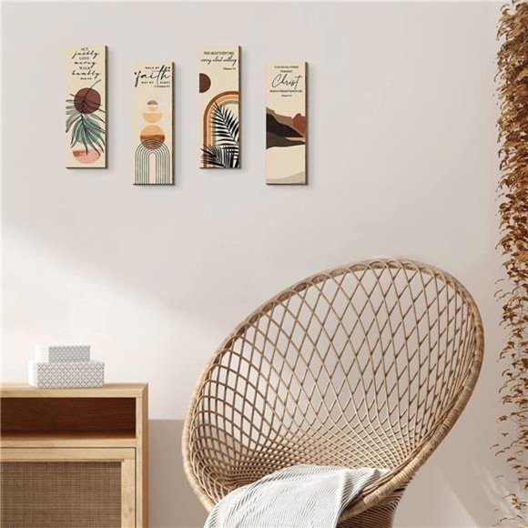 4 Pieces Bible Verses Wall Art Christian Boho Wall Decor Wooden Hanging Sign - Picture 6 of 6
